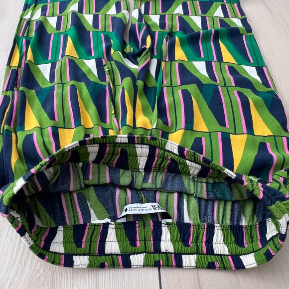 Zara Geometric Green Yellow Pink Print Palazzo Pants w/ Pockets M 60's Aesthetic - Picture 9 of 15